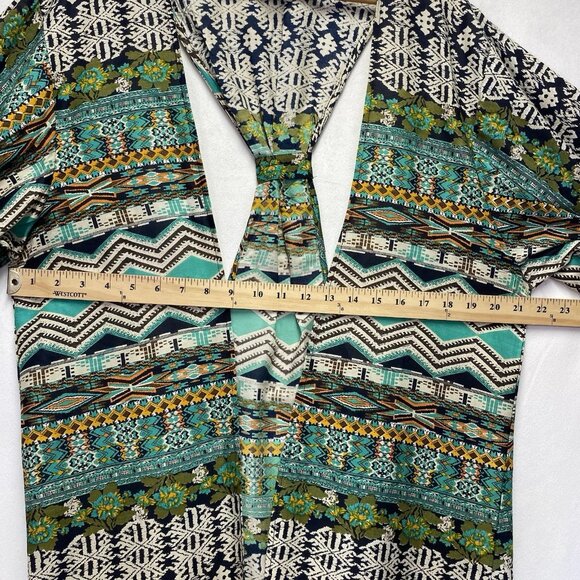 Dizzy Lizzy Bohemian Aztec Fringe Hem Open Front Cardigan Women Small Multicolor - Picture 2 of 15